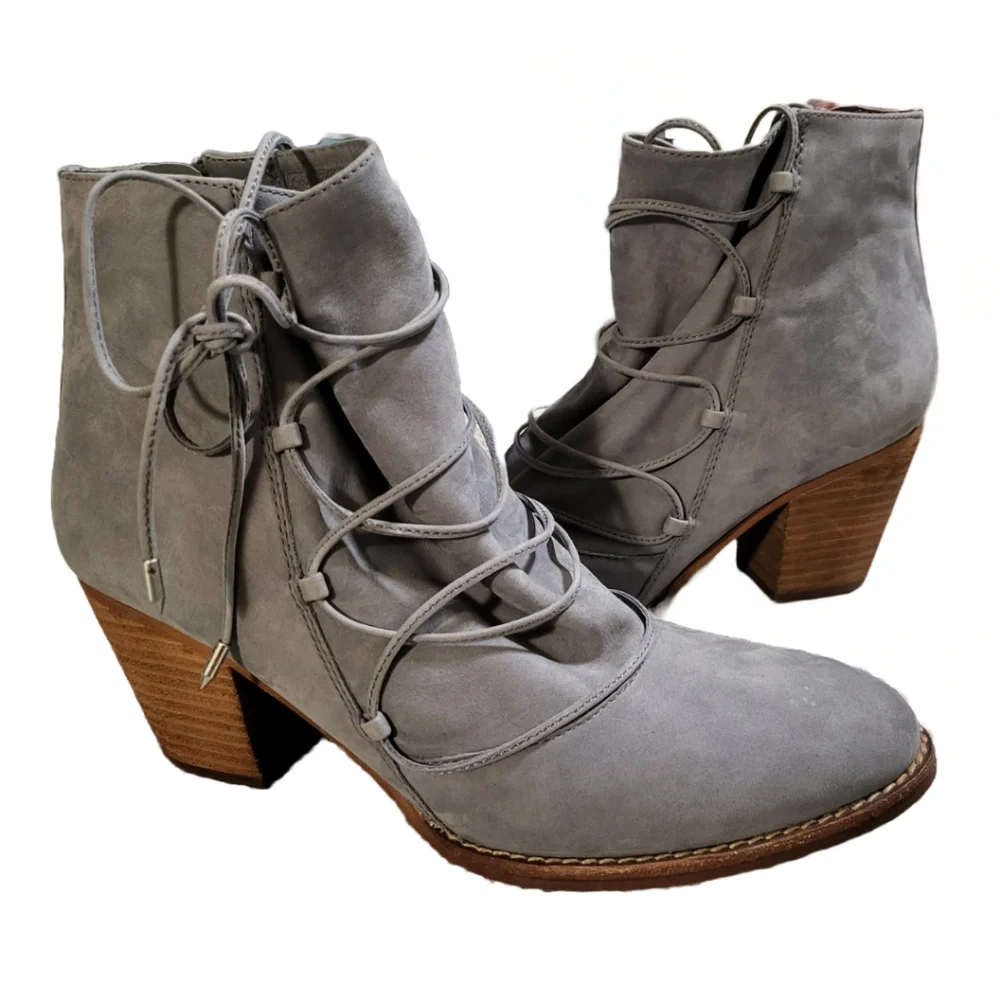 Sam Edelman "Millard" Greyish-Blue Leather Zip Ankle Boot & LaceUp & Aro… - Picture 2 of 5